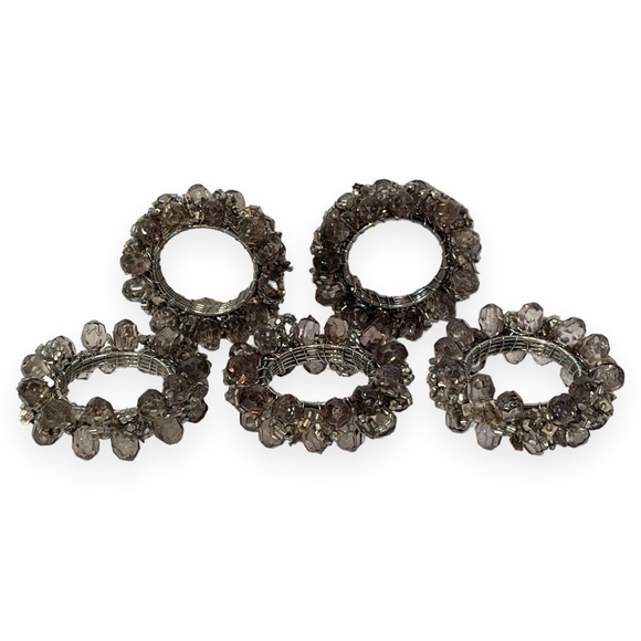 Beaded Napkin Rings Set of‎ 5 Taupe Smokey Light Brown - Picture 9 of 9